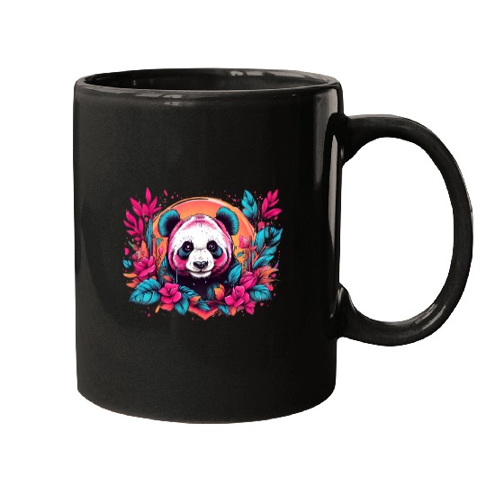 Retro panda with neon nature floral vintage sunset Mugs
