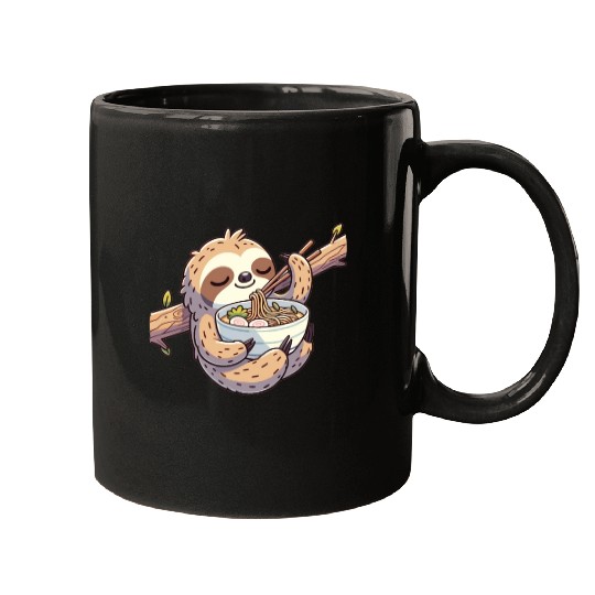 Cute Sloth Eats Ramen Noodles Sloths Ramen Mugs