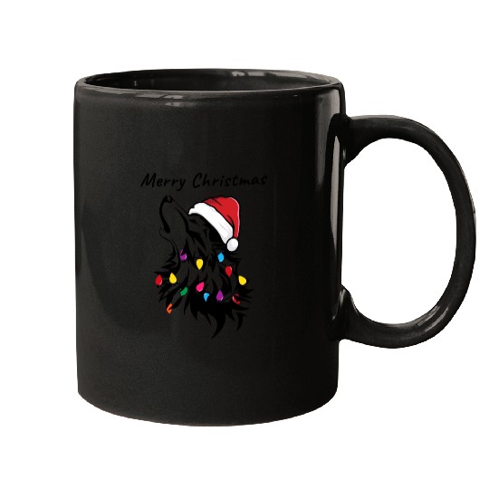 Funny wolf with christmas lights Mugs
