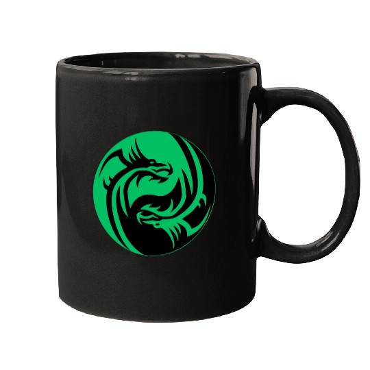 tow Dragonball in circle green and black Mugs