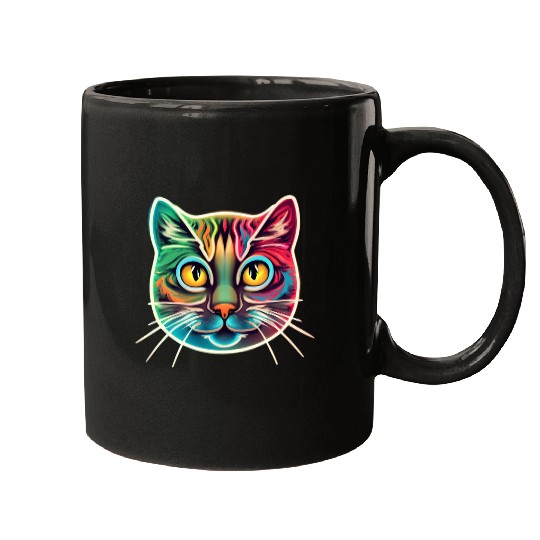 cat face neon design Mugs