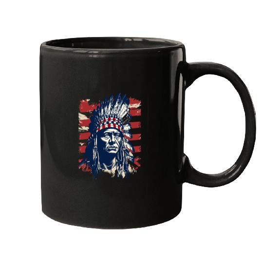 Indian Native American Chief Feather Headdress Mugs
