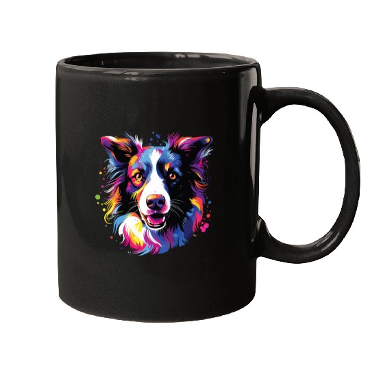 Watercolor Colorful Border Collie Mugs