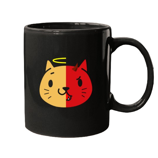 Two Face Cat Angel And Devil Mugs