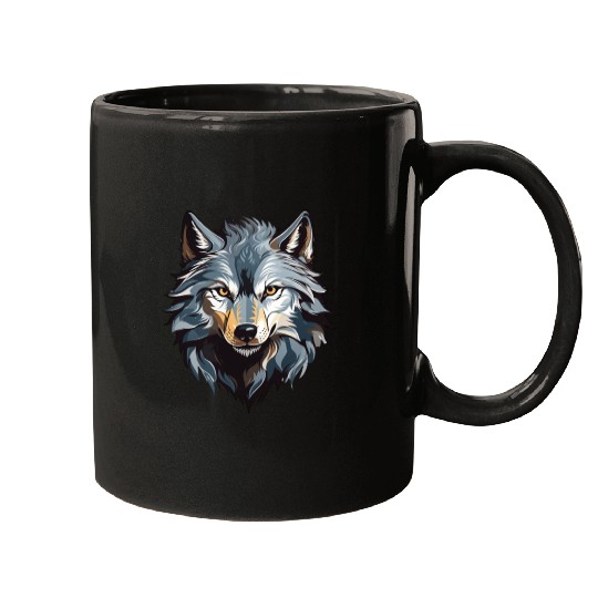 Majestic Wolf Face Illustration Mugs