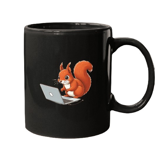 Squirrel on laptop Mugs
