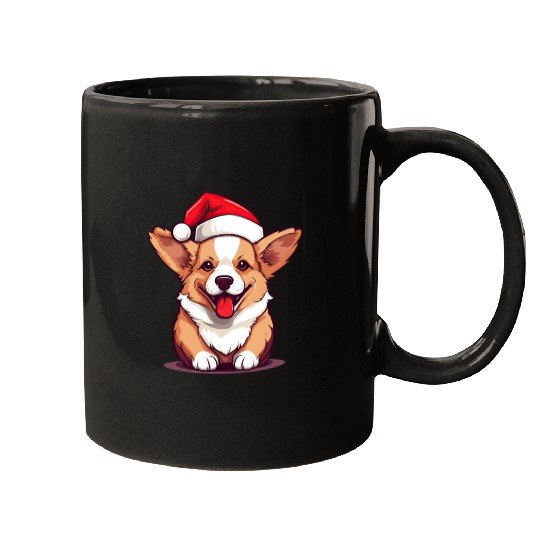 cute corgi wearing santa hat at christmas Mugs