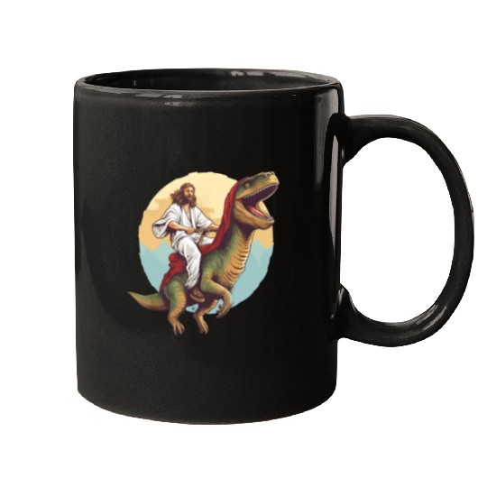 Jesus Riding a Dinosaur Meme Dino Lover Mugs