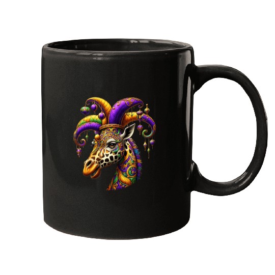 Mardi Gras giraffe with fool's hat Mugs