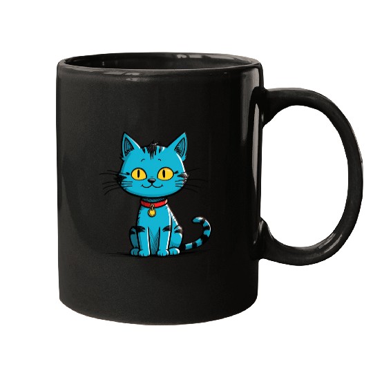 Cute Blue Cat wearing Collar Mugs