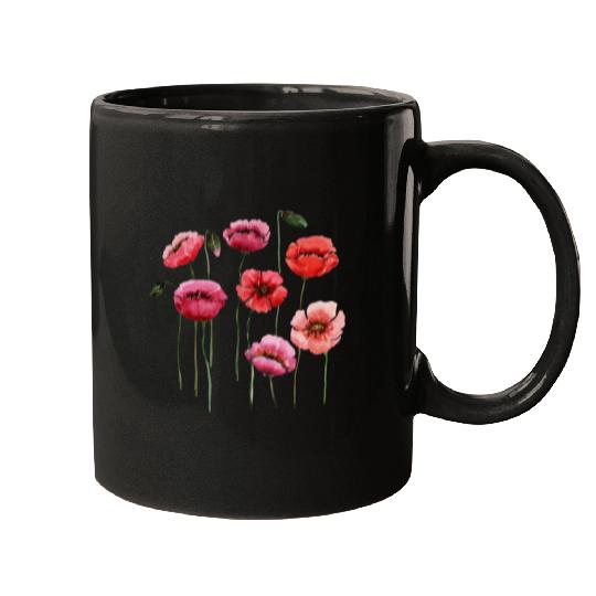 Poppies, spring bloomers, summer, flower, vintage. Mugs
