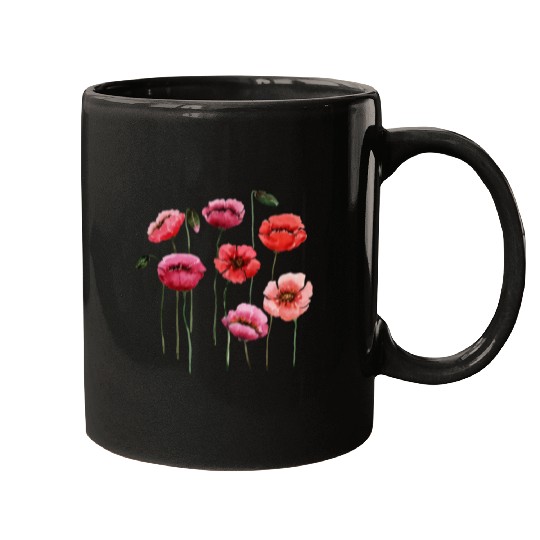 Poppies, spring bloomers, summer, flower, vintage. Mugs