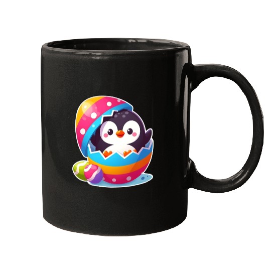 Penguin hatches from colorful Easter egg Mugs