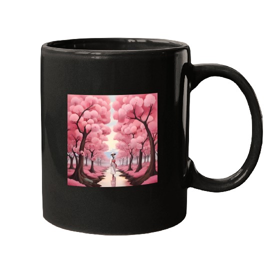 Japanese style art with cherry blossom festival Mugs