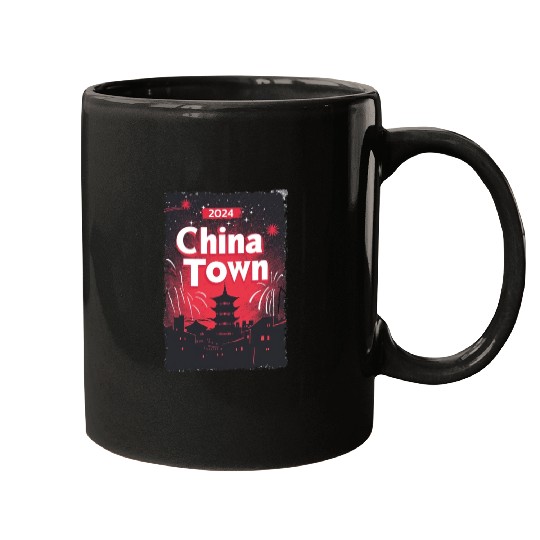 ChinaTown Ignites: Synthwave Red & Black Shiluette Mugs