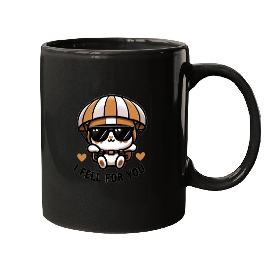 Valentines Cat Funny Parachutist Mugs