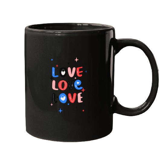 White Red Pink Light Blue Black Bold Valentine Mugs