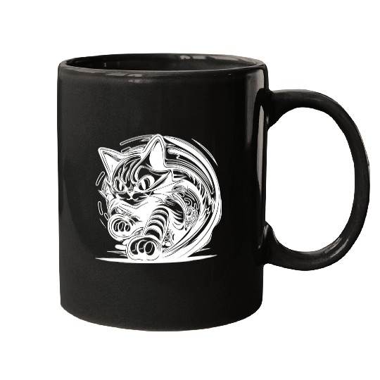 Clumsy Wild House Cat In Tattoo Style Mugs