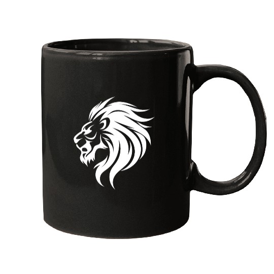 Angry Lion Head Tattoo Style Waving Mane Mugs