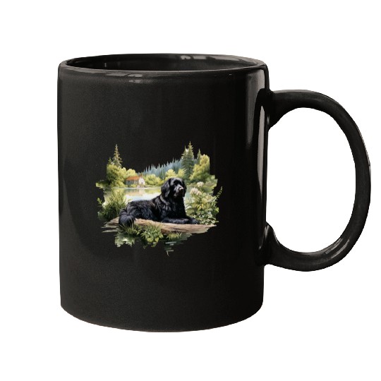 Newfoundland Dog Cottagecore Lakeside Serenity Mugs