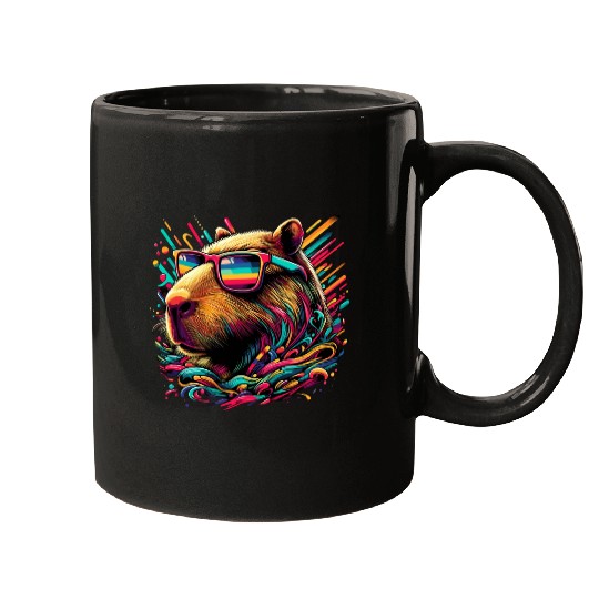 Neon Capybara With Sunglasses Mugs