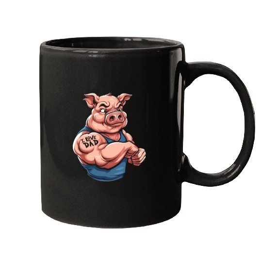 Pig Pork Biceps Tattoo I Love Dad Mugs