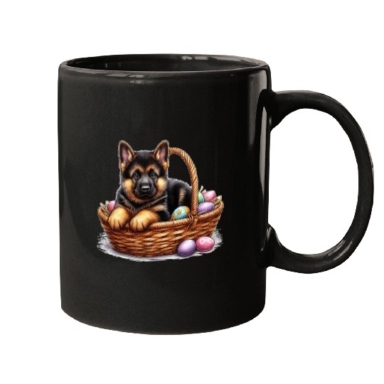 Easter Puppy with Colorful Eggs Mugs