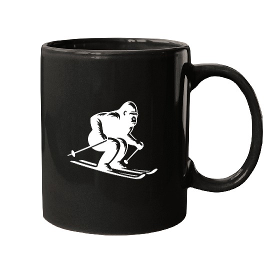 Monkey Gorilla Chimpanzee Ski Silhouette Design Mugs