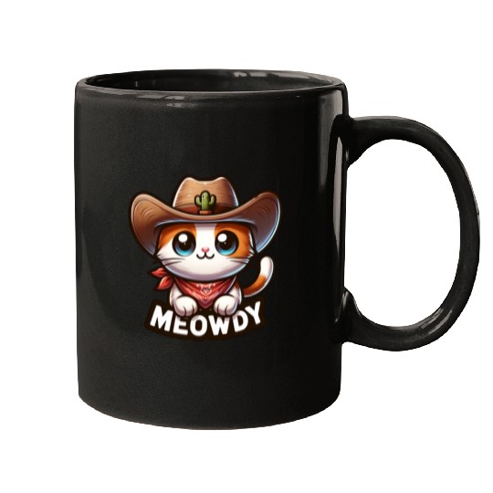Cute Meowdy Cat Cowboy Pun Mugs