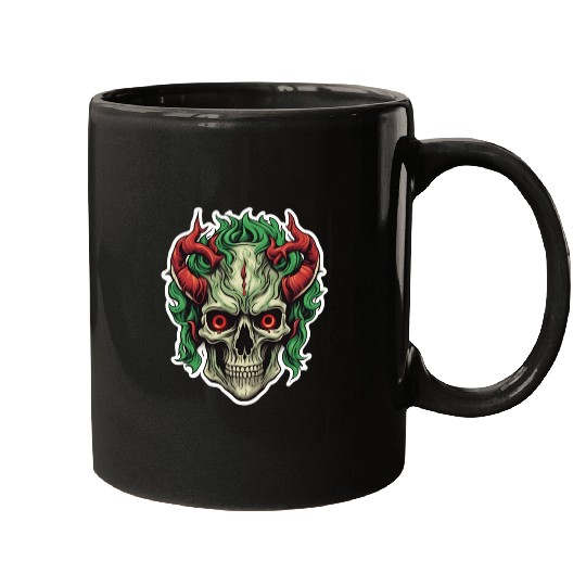 Infernal Emerald: Red-Horned Skull Mugs