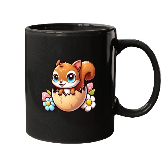 Cute Squirrel with Easter Egg Comic Design Mugs