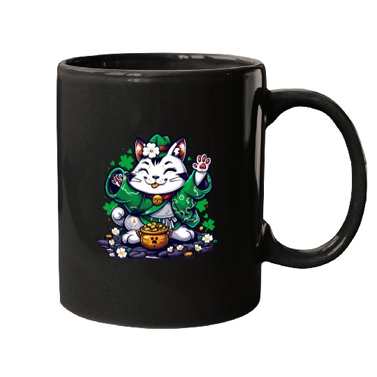 Kawaii St Patricks Day Cat With a Pot Of Gold Mugs