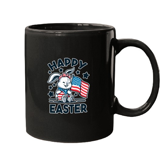 Easter Bunny with American Flag - Happy Easter Mugs