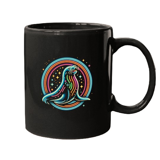 Seal Neon in circle Mugs