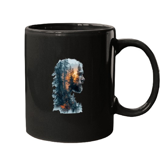 Nature Silhouette Forest Man Fire Mugs