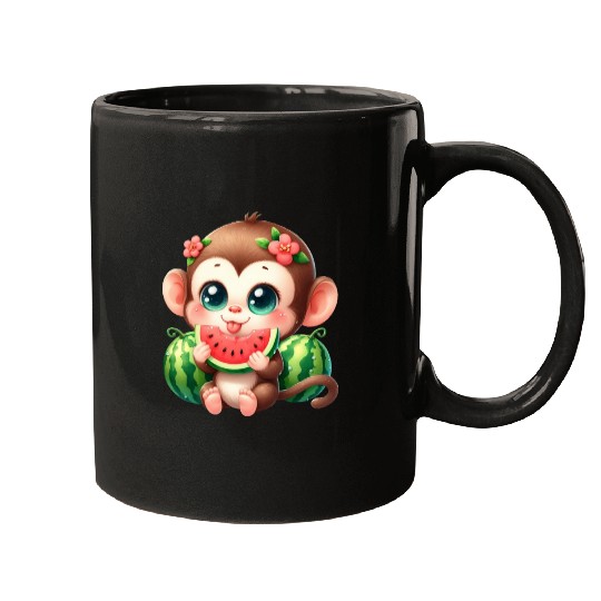 Monkey Eating Watermelon Mugs