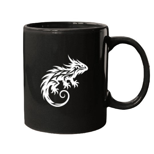 Shaggy Bearded Dragon Tribal Dragon Tattoo Mugs