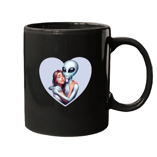Heartwarming Embrace: Human and Alien Mugs