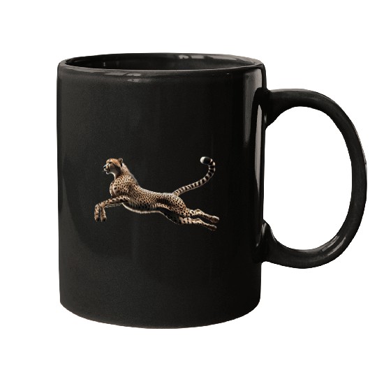 Realistic Cheetah in Mid-Leap Mugs