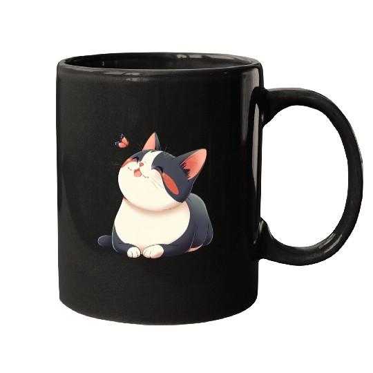 Kawaii Cat and Butterfly Mugs