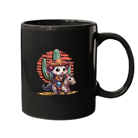 Opossum Cowboy Mugs