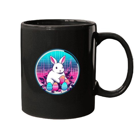 White Easter Bunny with Eggs Mugs