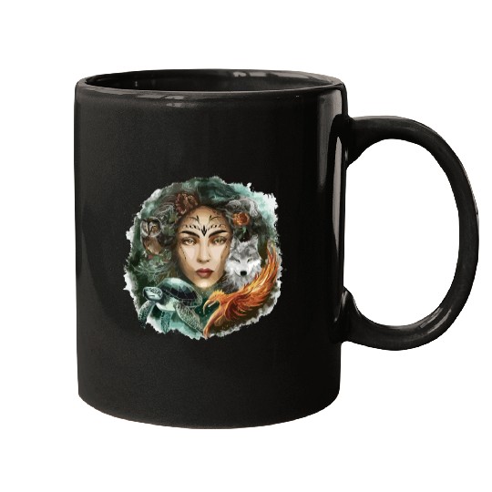 Wildlife Tribal Wolf Owl Turtle Woman for a Mugs