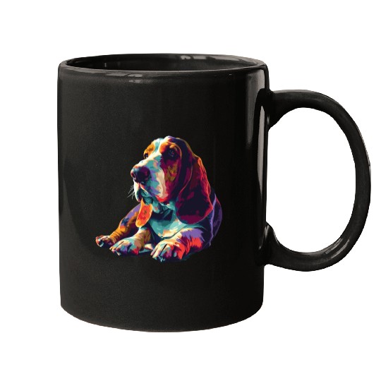Watercolor Colorful Basset Hound Mugs