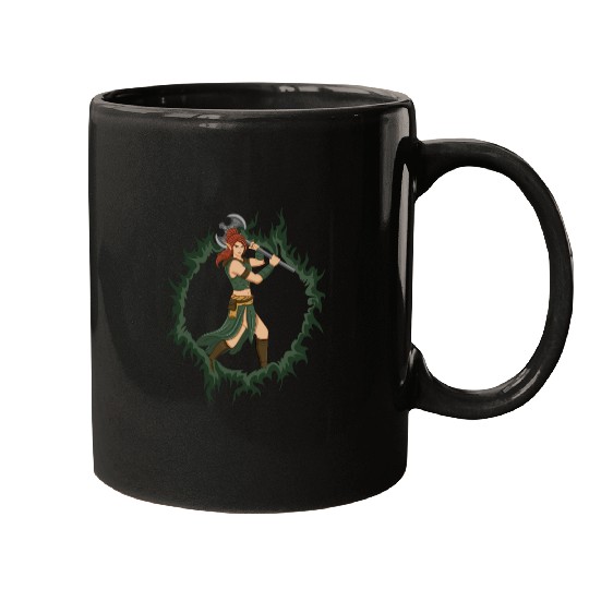 Female Elf Warrior With An Iron Axe Mugs