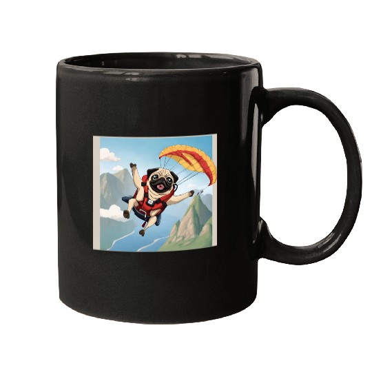 A pug skydiving Mugs