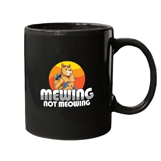 Funny Cat Meme Mewing Not Meowing Jawline Mugs