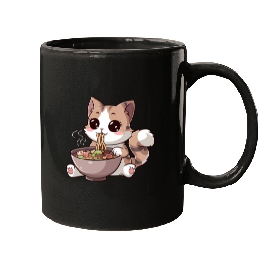 Kawaii Cat Eating Ramen Mugs