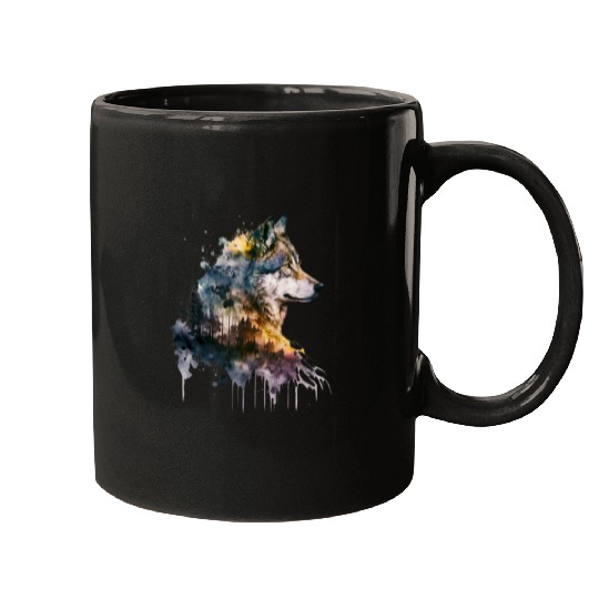 Wolf Print, Cosmic Wolves, Animal Print, Cosmos Mugs