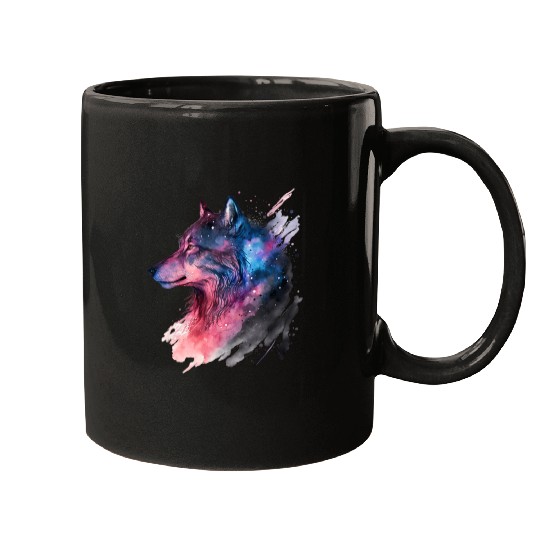 Wolf Print, Cosmic Wolves, Animal Print, Cosmos Mugs